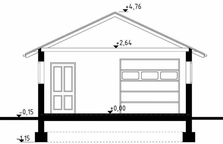 Projekt domu energooszczędnego G42 - Budynek garażowo - gospodarczy - przekrój 1