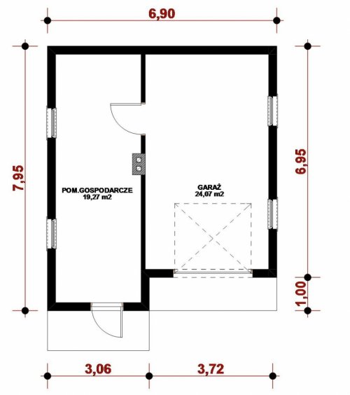 Rzut projektu G46 - Budynek garażowo - gospodarczy