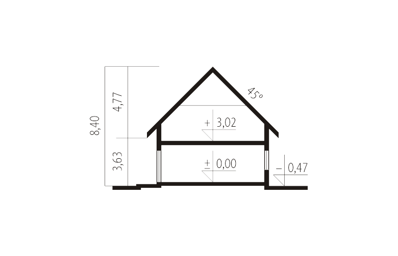 Projekt domu z poddaszem Julek II - przekrój 1