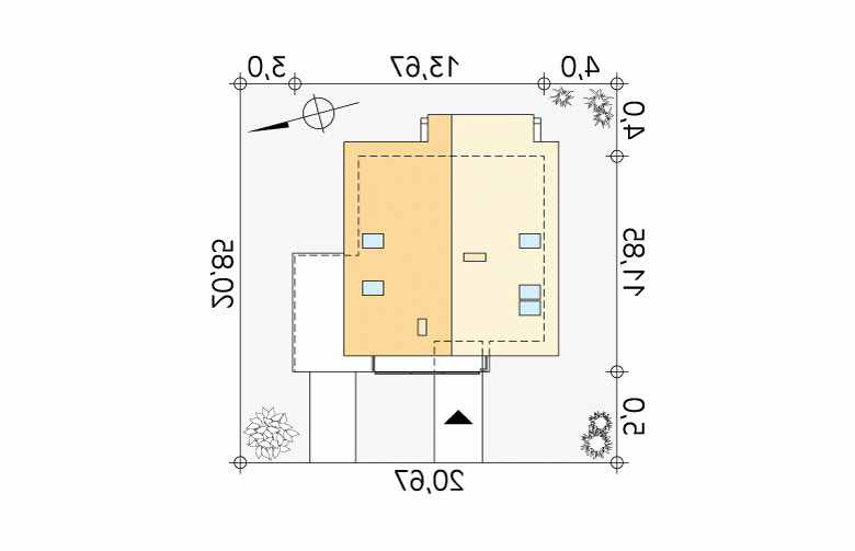 Projekt domu tradycyjnego Orion - Usytuowanie - wersja lustrzana