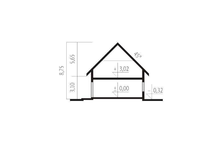 Projekt domu z poddaszem Helka - przekrój 1