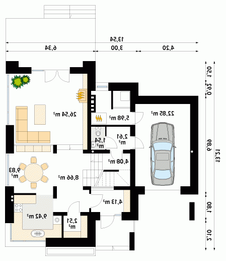 Rzut projektu Jaspis 4 - wersja lustrzana