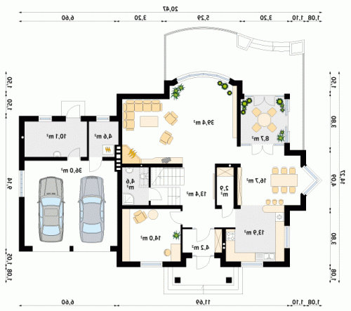 Rzut projektu Bachus 3 - wersja lustrzana