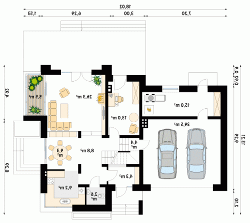 Rzut projektu Jaspis 3 - wersja lustrzana