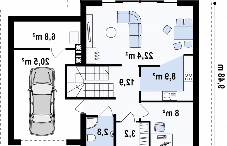 Projekt domu jednorodzinnego Z43 - rzut parteru