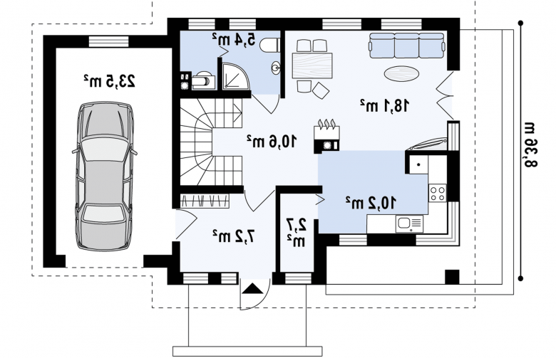 Projekt domu jednorodzinnego Z33 - rzut parteru