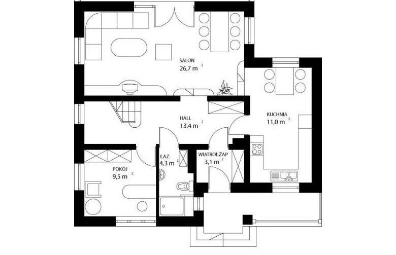 Projekt domu jednorodzinnego HG-A4 - rzut parteru