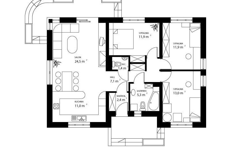 Projekt domu jednorodzinnego HG-D2 - rzut parteru