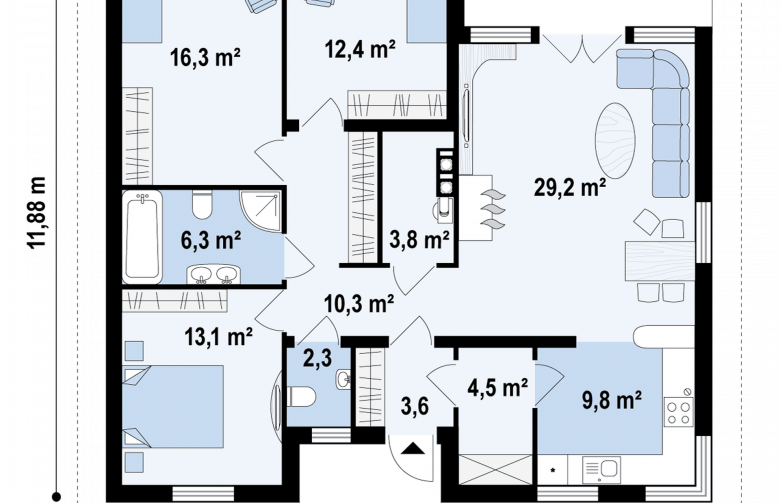 Projekt domu parterowego Z24 - rzut parteru