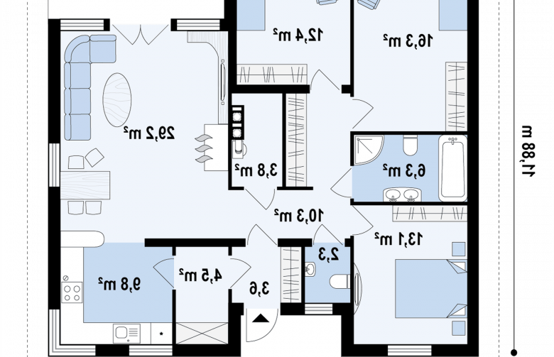 Projekt domu parterowego Z24 - rzut parteru