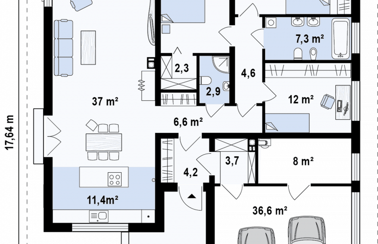 Projekt domu parterowego Z96 - rzut parteru