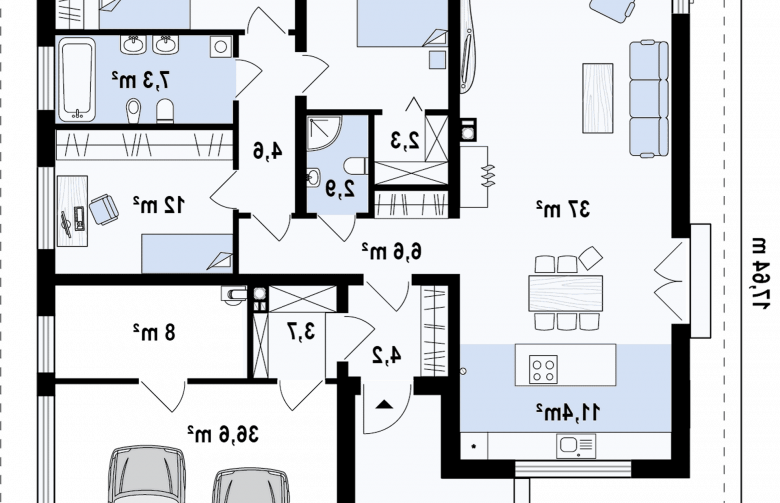 Projekt domu parterowego Z96 - rzut parteru