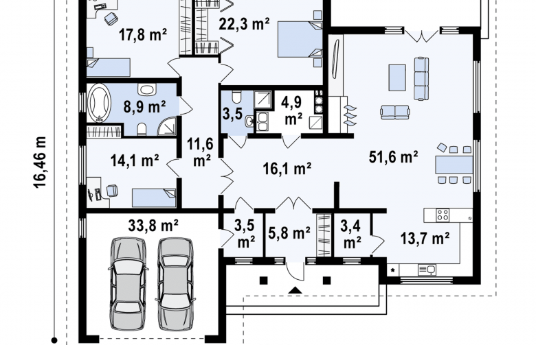 Projekt domu parterowego Z26 - rzut parteru