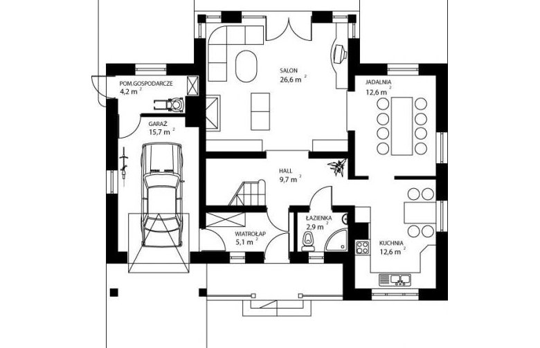 Projekt domu jednorodzinnego HG-C4 - rzut parteru