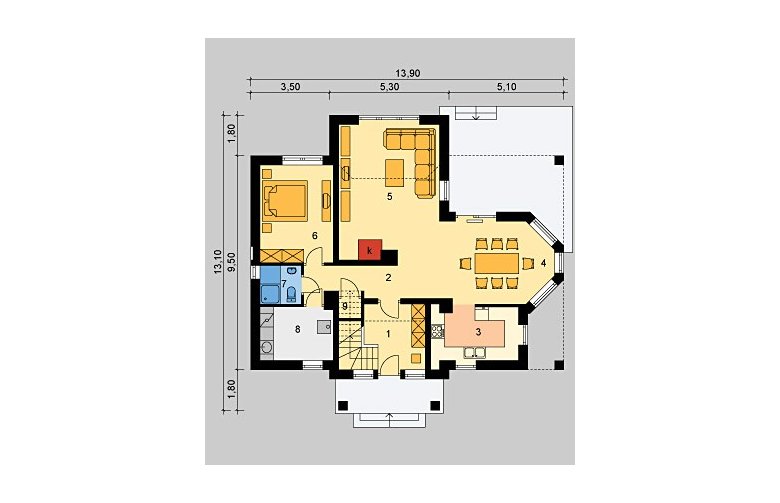 Projekt domu jednorodzinnego LK&601 - parter