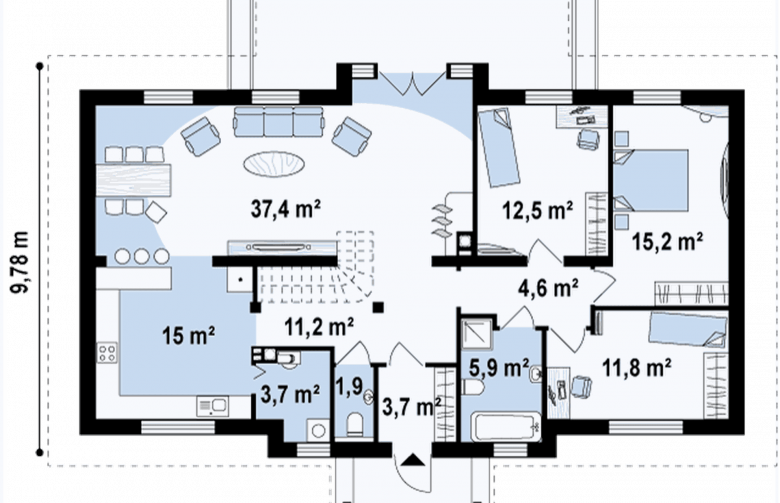 Projekt domu parterowego Z5 - rzut parteru