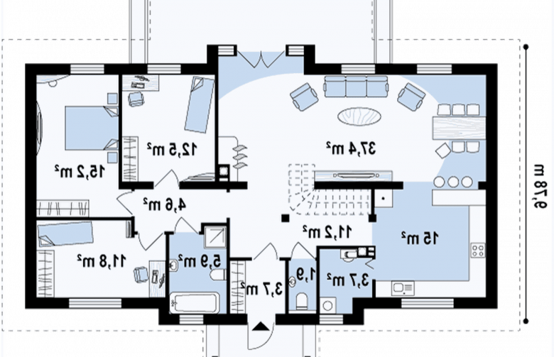 Projekt domu parterowego Z5 - rzut parteru