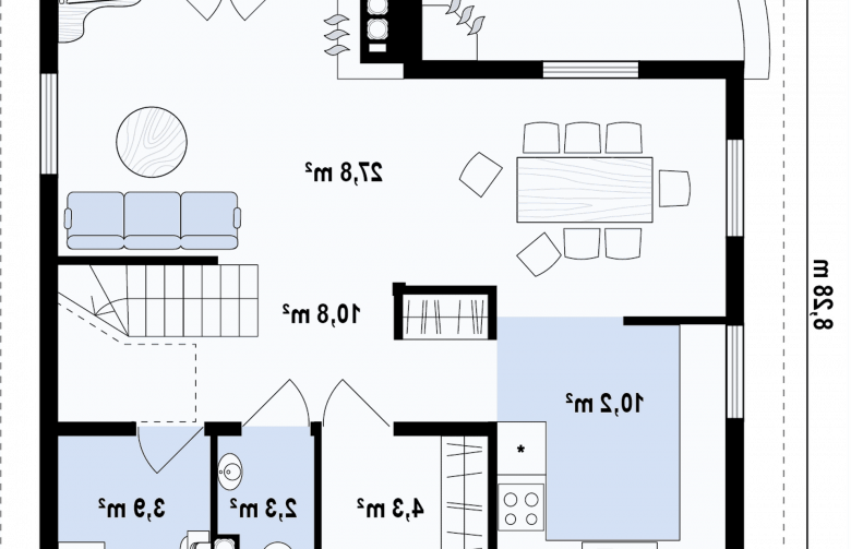 Projekt domu z bala Z3 D - rzut parteru