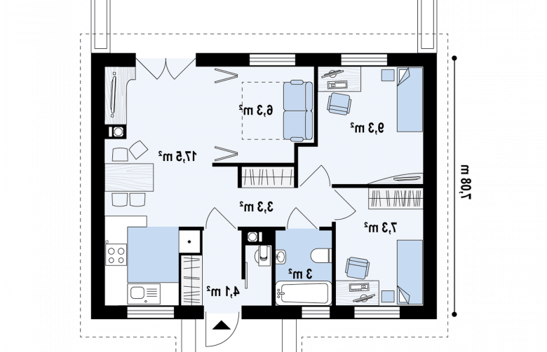 Projekt domu parterowego Z11 - rzut parteru