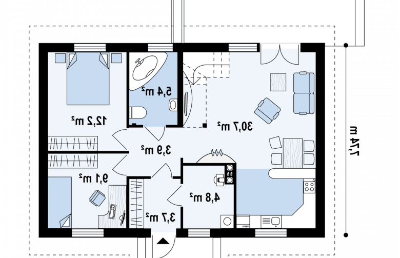 Projekt domu parterowego Z12 - rzut parteru