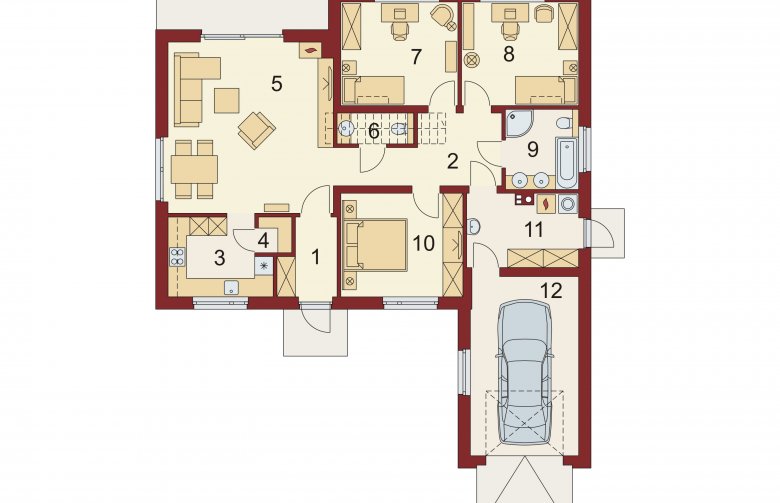 Projekt domu parterowego Gabrysia PS - rzut parteru