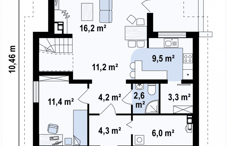 Projekt domu jednorodzinnego Z13 - rzut parteru