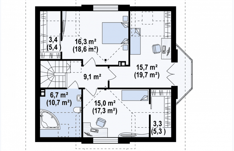 Projekt domu dwurodzinnego Z28 - rzut poddasza