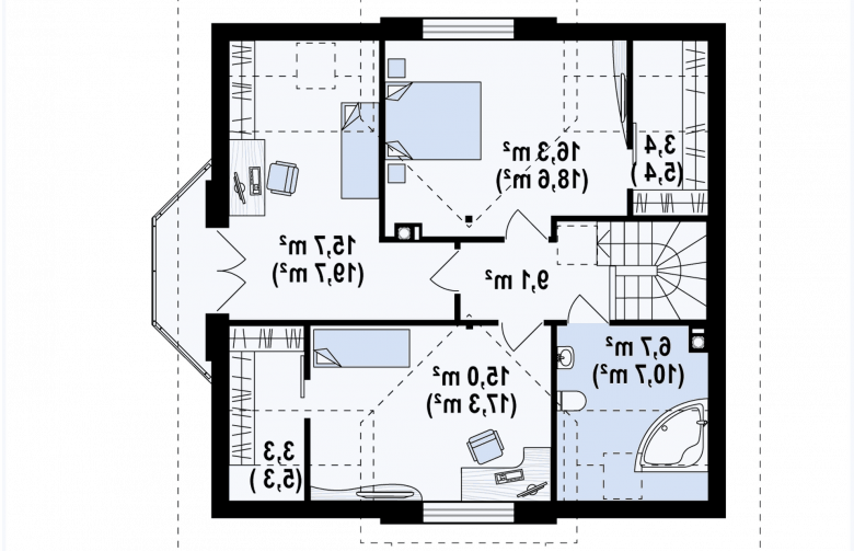 Projekt domu dwurodzinnego Z28 - rzut poddasza