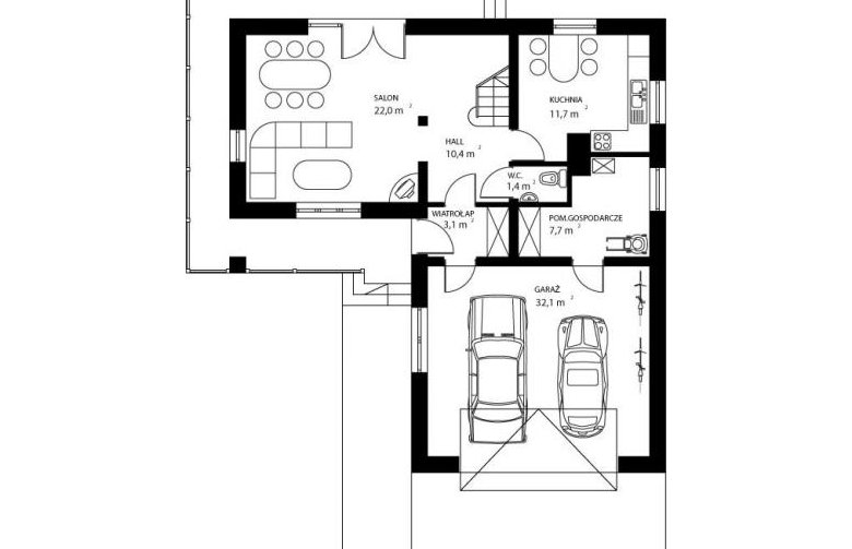 Projekt domu jednorodzinnego HG-M1 - rzut parteru