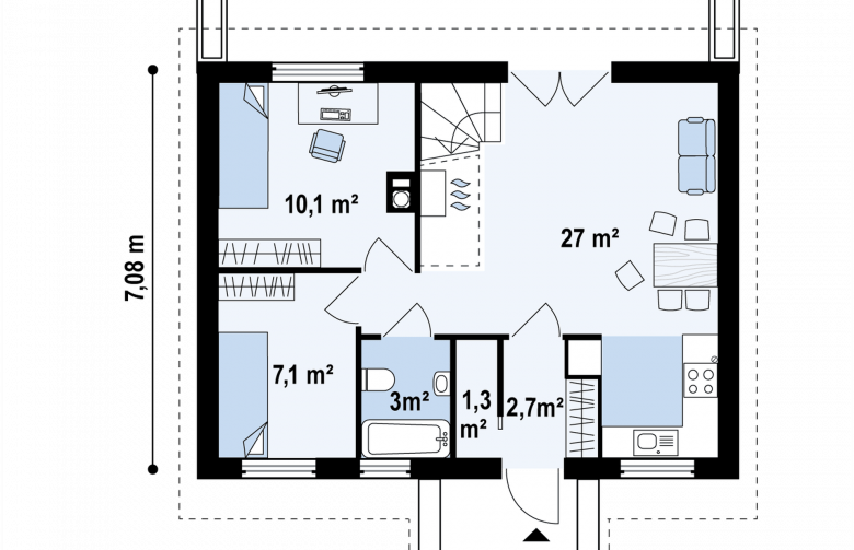 Projekt domu parterowego Z32 - rzut parteru