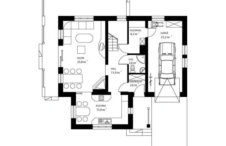 Projekt domu jednorodzinnego HG-A6 - rzut parteru