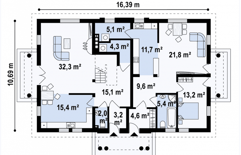 Projekt domu dwurodzinnego Z46 - rzut parteru