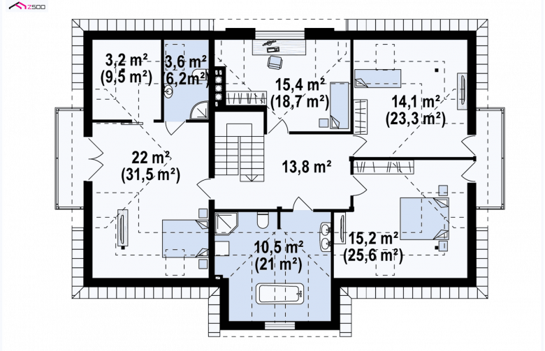 Projekt domu dwurodzinnego Z46 - rzut poddasza