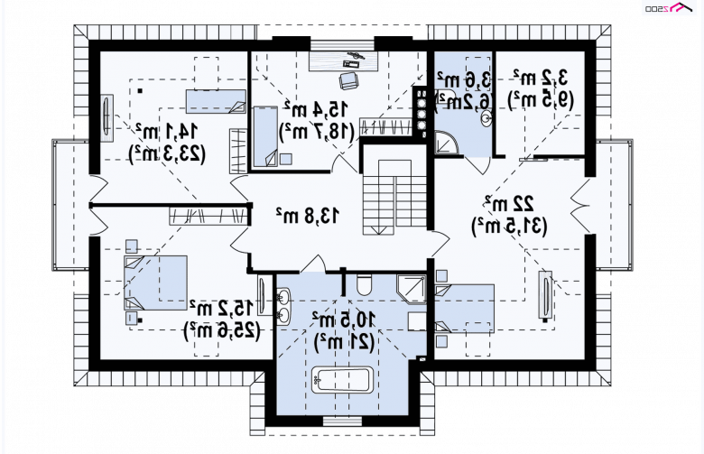 Projekt domu dwurodzinnego Z46 - rzut poddasza