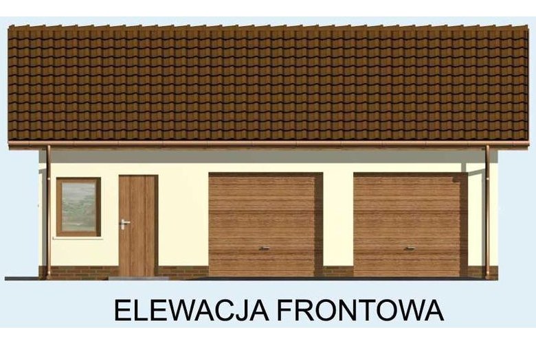 Projekt garażu G84 garaż dwustanowiskowy z pomieszczeniami gospodarczymi - elewacja 1