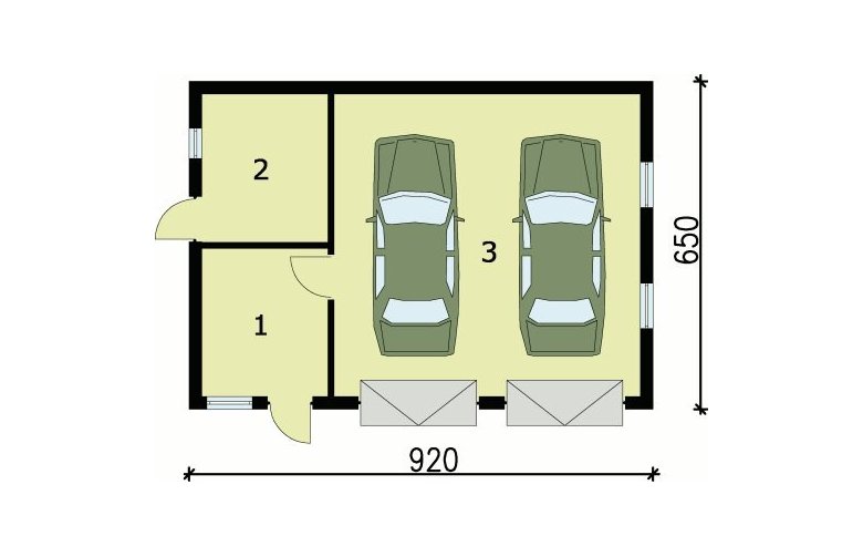 Projekt garażu G84 garaż dwustanowiskowy z pomieszczeniami gospodarczymi - przyziemie