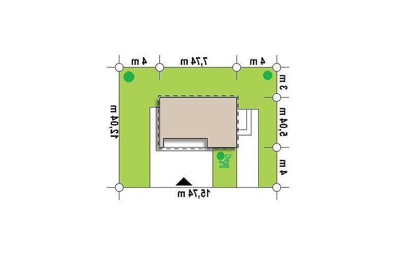 Projekt budynku komercyjnego Zu4 pawilon usługowy lub budynek gospodarczy do dowolnej aranżacji - Usytuowanie - wersja lustrzana