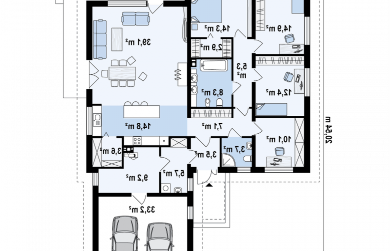 Projekt domu parterowego Z52 - rzut parteru