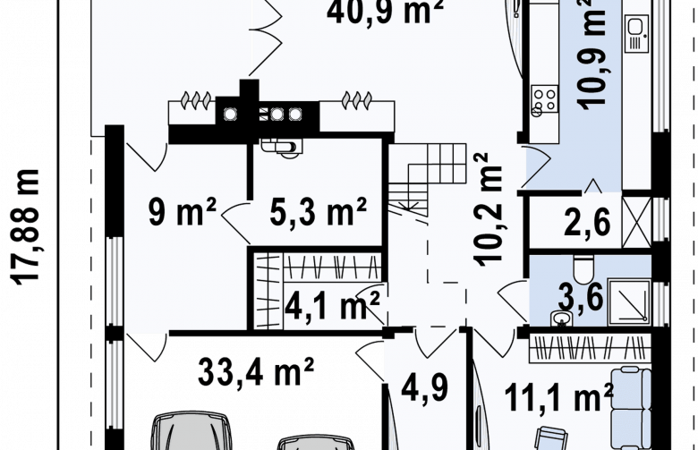 Projekt domu jednorodzinnego Zx50 - rzut parteru