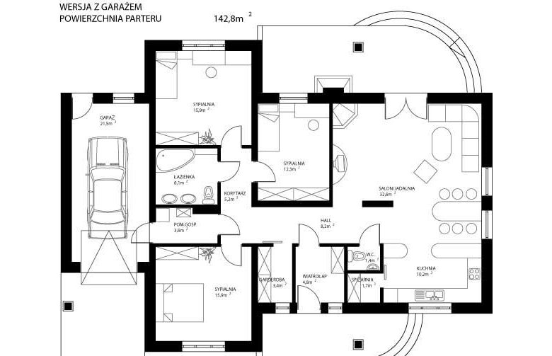 Projekt domu jednorodzinnego HG-H5G - rzut parteru