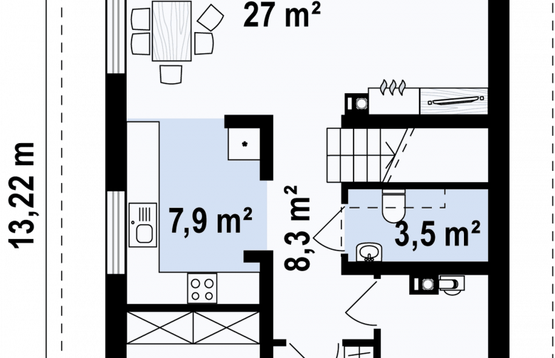 Projekt domu z poddaszem Z296 - rzut parteru