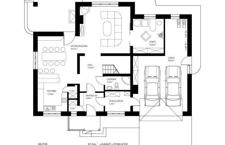 Projekt domu jednorodzinnego HG-I6 - rzut parteru