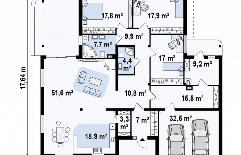 Projekt domu parterowego Z77 - rzut parteru