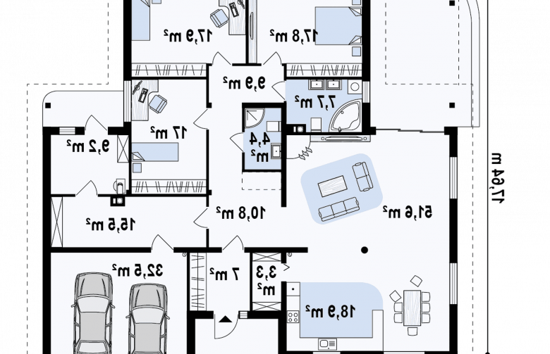 Projekt domu parterowego Z77 - rzut parteru