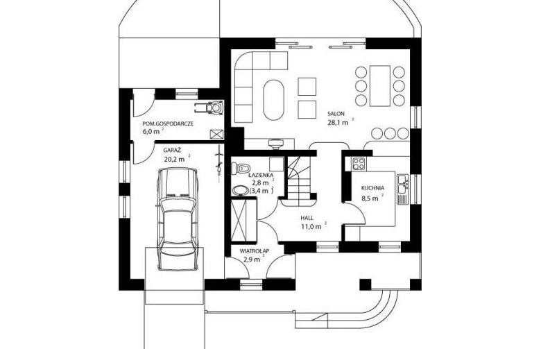 Projekt domu jednorodzinnego HG-L1 - rzut parteru