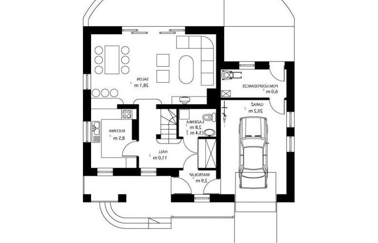 Projekt domu jednorodzinnego HG-L1 - rzut parteru