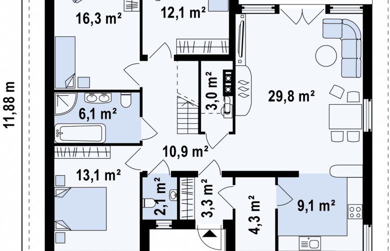 Projekt domu parterowego Z84 - rzut parteru