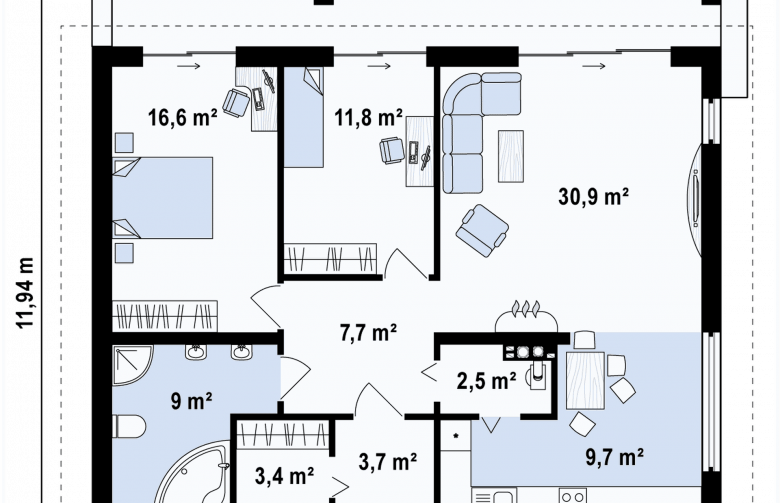 Projekt domu dwurodzinnego Z242 - rzut parteru