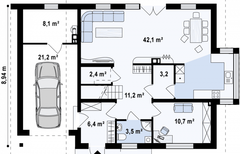 Projekt domu jednorodzinnego Z231 - rzut parteru