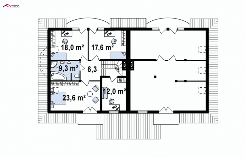 Projekt domu bliźniaczego Zb1 - rzut poddasza